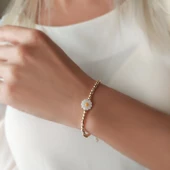 Vaoov 925 Ayar Gümüş Hematit Taşlı Papatya Bileklik thumbnail 1