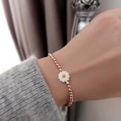 Vaoov 925 Ayar Gümüş Hematit Taşlı Rose Papatya Bileklik thumbnail 3