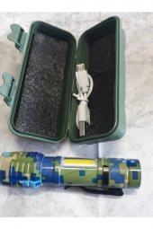 Güçlü Led Usb Şarjlı Mini El Feneri 2 Mod Yan Led Çakarlı Deprem Feneri Kamp Fener Kamuflaj Desenli - 1