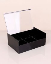 6 Bölmeli Kapaklı Siyah Çay Kutusu Poşet Bitki Çay Kabı Düzenleyici Organizer Çay Saklama - 1
