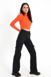 Yüksek Bel Kargo Cep Pantolon - Siyah - 2