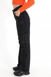 Yüksek Bel Kargo Cep Pantolon - Siyah - 5