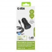SBS 37355 TECRKITMIC21AFAST MİNİ ARAÇ İÇİ ÇAKMAKLIĞA TAKILAN USB QC 3.0 SERTFİKALI + TYPE-C ŞARJ VE VERİ KABLOLU 1 MT. SİYAH ARAÇ ŞARJ CİHAZI - 1