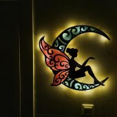 Veraart Epoksili Ahşap Aydaki Peri Kadın Figürlü Duvar Dekorlu Gece Lambası 65 cm - 4