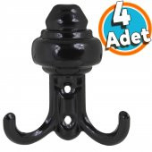Vestiyer Duvar Askısı Kapı Dolap Elbise Askılığı Siyah Metal Askı (4 ADET) - 1