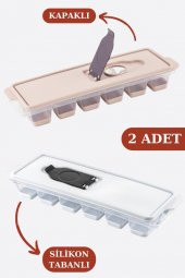 Flosoft Silikon Tabanlı Kapaklı Bas Çıkar Buz Kalıbı, 12 Bölmeli Yapışmaz Buzluk 2 ADET - 2