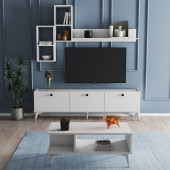 Moxen Mobilya Mts1 Mira Duvar Raflı Tv Sehpası - Kitaplıklı Tv Ünitesi Ve Orta Sehpa - 2