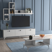 Moxen Mobilya Mts1 Mira Duvar Raflı Tv Sehpası - Kitaplıklı Tv Ünitesi Ve Orta Sehpa - 3