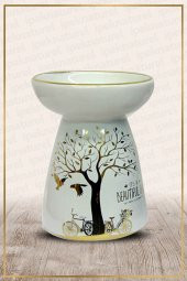 Hayat Ağacı Modeli Beyaz Seramik Buhurdanlık - 1