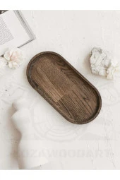 Oval Koyu Kahverengi Kayın Servis Tahtası thumbnail 3