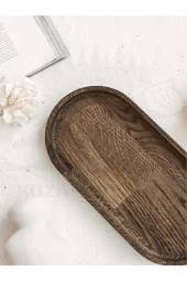 Oval Koyu Kahverengi Kayın Servis Tahtası thumbnail 4