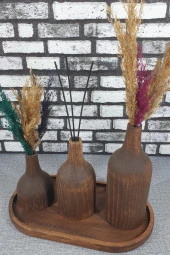 Dekoratif Ahşap Tabak Ve 3'li Vazo Kz1055 - 1