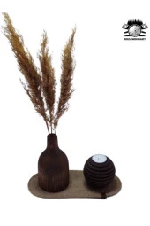 Ahşap Dekoratif 2'li Set Mumluk Ve Vazo - 1