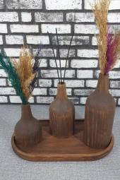Dekoratif Ahşap Tabak Ve 3'li Vazo Kz1055 - 2