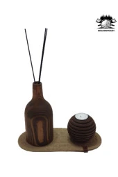 Ahşap Dekoratif 2'li Set Mumluk Ve Vazo - 2