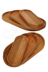 Doğal Ahşap Kayın Ağacı 3'lü Sunum Tepsisi (servis Tabağı Ve Peynir Sunum) - 1