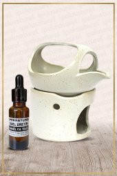 İbrik Temalı Beyaz Seramik Buhurdanlık & Özel Üretim Vanilya Yağı Setli - 1