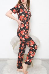 Düğmeli Pijama Takımı Siyahkırmızı - 10873.1048. - 5
