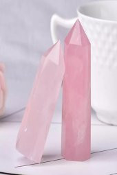 Pembe Kuvars Prizma Doğal Taş Obelisk Kule - 1