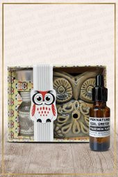 Baykuş Temalı Yeşil Seramik Buhurdanlık & Özel Üretim Yasemin Yağı Setli - 1