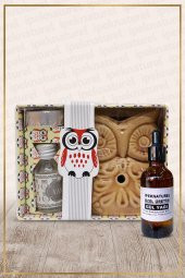 Baykuş Temalı Kahve Seramik Buhurdanlık & Özel Üretim Gül Yağı Setli - 1