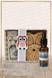 Baykuş Temalı Kahve Seramik Buhurdanlık & Özel Üretim Yasemin Yağı Setli - 1