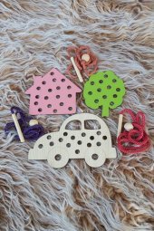 3lü Set  Eğitici Ahşap İp Geçirme Oyunu - 4
