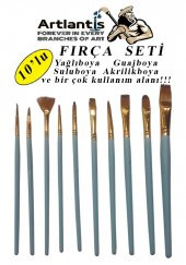 Fırça Seti 10 Lu Resim Fırçası 1 Paket Suluboya Akrilik Boya Guaj Boya Yağlı Boya Fırca Seti Kesik Yelpaze - 1