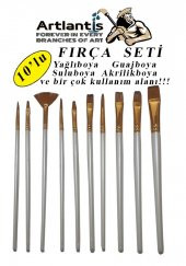 Fırça Seti 10 Lu Resim Fırçası 1 Paket Suluboya Akrilik Boya Guaj Boya Yağlı Boya Fırca Seti Kesik Yelpaze - 1