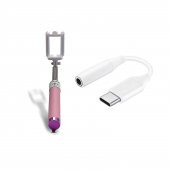 Philips 2023 Yeni Type-C to 3.5mm Jack Dönüştürücü 270 Derece Dönebilen Premium Selfie Çubuğu Pembe - 2