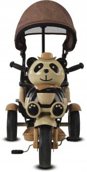 Babyhope 127 Panda Üç Tekerlekli Tenteli Ebeveyn Kontrollü Bisiklet Çocuk Bisikleti Kahverengi - 4