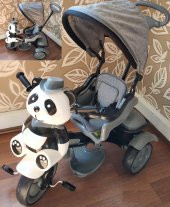 Babyhope 127 Panda Ebeveyn Kontrollü Üç Teker Çocuk Bisikleti Gri - 4