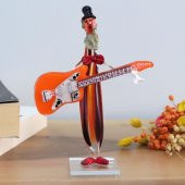 Veraart El Yapımı Murano Cam Turuncu Gitar Çalan Palyaço Biblo - 1
