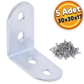 Mobilya Dolap Köşe Bağlantı Sabitleme L Demir Köşebent Gönye 30x30x17 mm (5 ADET) - 1