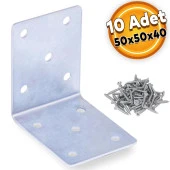 Mobilya Dolap Köşe Bağlantı Sabitleme L Demir Köşebent Gönye 50x50x40 mm (10 ADET) - 1