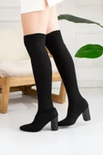 Nstil Günlük Kadın Çizme Kalın Topuklu Rahat Esnek Streç Triko Diz üstü Bot 215 - 7
