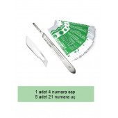 Bistüri Neşter Sapı. 5 adet 21 numara ucu ile birlikte - 1