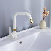 Venita Mat Beyaz Gold Lavabo Bataryası Pirinç 360 Derece Oynar Perlatörlü Siera - 1