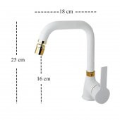 Venita Mat Beyaz Gold Lavabo Bataryası Pirinç 360 Derece Oynar Perlatörlü Siera - 2