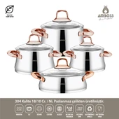 Oregon 8 Parça Paslanmaz Çelik İndüksiyon Tabanlı Cam Kapaklı Tencere Seti thumbnail 2