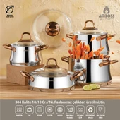 Oregon 8 Parça Paslanmaz Çelik İndüksiyon Tabanlı Cam Kapaklı Tencere Seti thumbnail 1