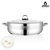 Saphire Paslanmaz Çelik 26 cm Cam Kapaklı Basık Tencere thumbnail 1