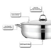 Saphire Paslanmaz Çelik 26 cm Cam Kapaklı Basık Tencere thumbnail 2