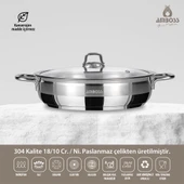 Saphire Paslanmaz Çelik Cam Kapaklı Basık Tencere 26x07 cm - 1