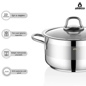 Saphire 6 Parça Paslanmaz Çelik Cam Kapaklı Derin Tencere Seti thumbnail 3