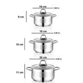 Saphire 6 Parça Paslanmaz Çelik Cam Kapaklı Derin Tencere Seti thumbnail 5