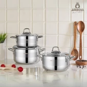 Saphire 6 Parça Paslanmaz Çelik Cam Kapaklı Derin Tencere Seti thumbnail 1