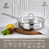 Saphire Paslanmaz Çelik Cam Kapaklı Çelik Tava 28X08 cm - 1