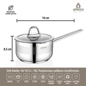 Cool Paslanmaz Çelik İndüksiyon Tabanlı Sütlük, Sosluk - 16 cm  Cam Kapaklı thumbnail 2