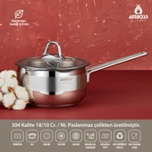 Cool Paslanmaz Çelik İndüksiyon Tabanlı Sütlük, Sosluk - 16 cm  Cam Kapaklı thumbnail 1